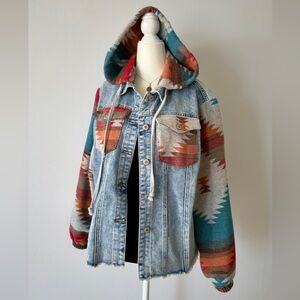 No Label Hooded Denim Shaket